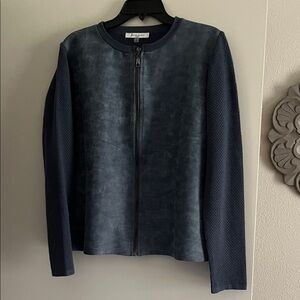 Siani Milano Zip-Front Faux Suede Jacket with Knit Sleeves